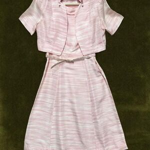 TRUE VINTAGE COMPLETE SET 1950s Pink Stripe Dress & Jacket Set + Belt | Size S/M